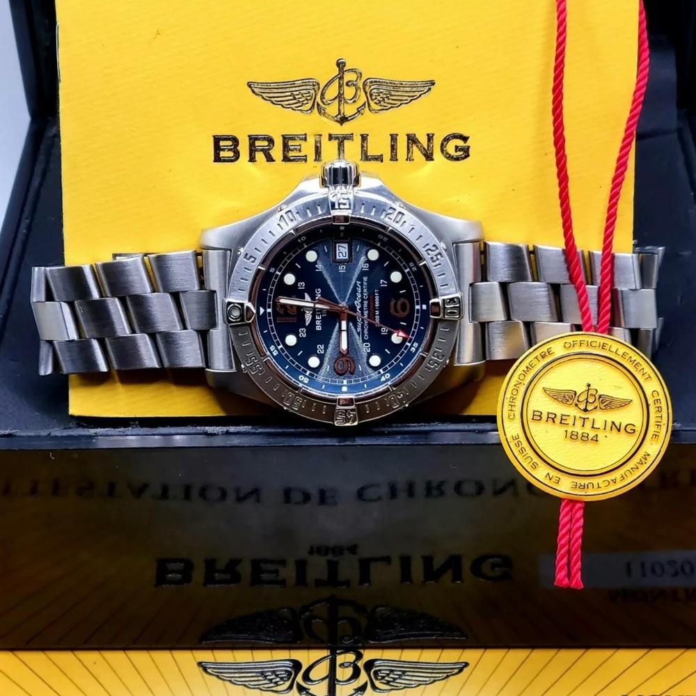 Breitling Superocean Steel Fish. Comes with box, papers & cert. of authenticity.